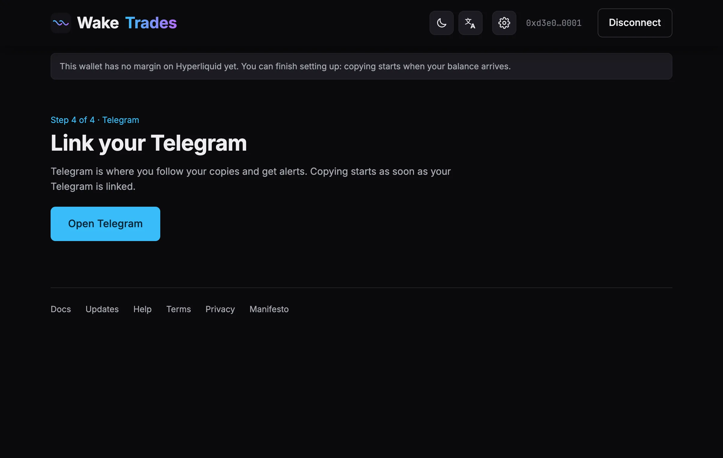 Step 4: open Telegram from the site (demo).